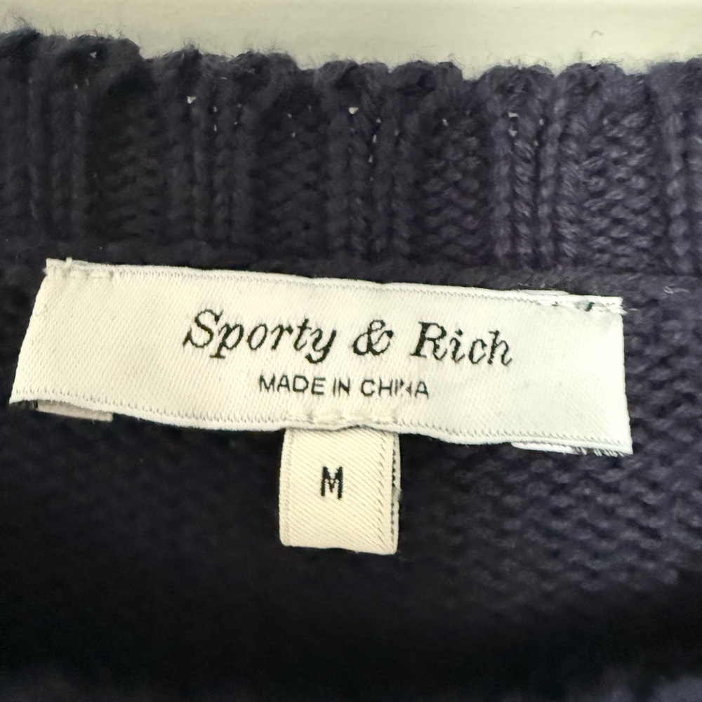 Sporty and Rich brand Medium NWT Navy Blue Cotton Crewneck Health Crest Sweater - Picture 8 of 16